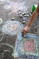 Chalk drawing hand outside