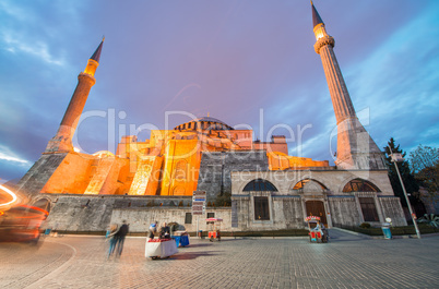 Sunset view of Hagia Sophia from street level, Istanbul