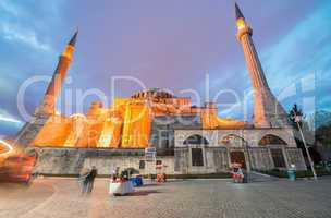 Sunset view of Hagia Sophia from street level, Istanbul