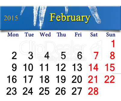 calendar for the Fabruary of 2015 year