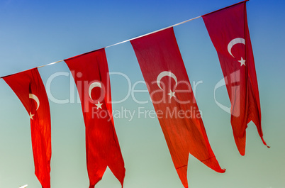 Flags of Turkey in Istanbul sky