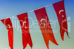 Flags of Turkey in Istanbul sky