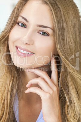 Smiling Beautiful Blond Woman Green Eyes
