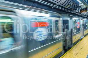 Fast moving train in Manhattan subway - New York transportation