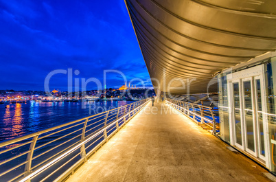 New Galata Bridge over Golden Horn with Istanbul night cityscape