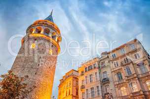 Stunning structure of Galata Tower at dusk, Istanbul