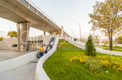 Pedestrian entrance of New Galata Bridge over Golden Horn river
