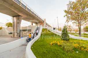 Pedestrian entrance of New Galata Bridge over Golden Horn river