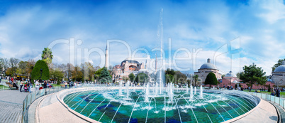 Wonderful view of Sultanahmet Square Fountain with Hagia Sophia