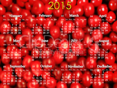 calendar for 2015 year on the red cherry's background