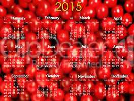 calendar for 2015 year on the red cherry's background