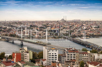 New Galata and Golden Horn Bridge, aerial view of Istanbul