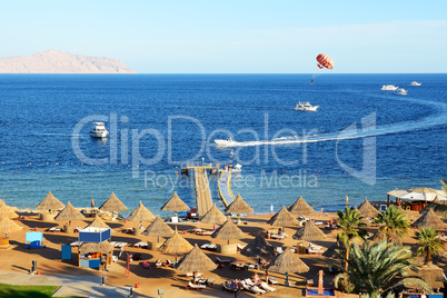 Parasailing and beach of luxury hotel, Sharm el Sheikh, Egypt