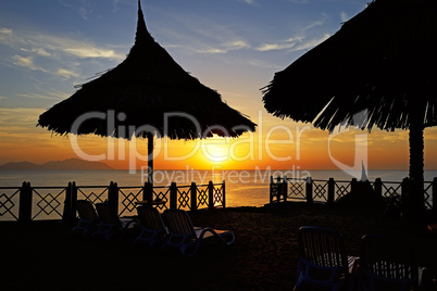 Beach at the luxury hotel during sunrise, Sharm el Sheikh, Egypt