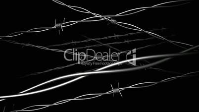 Flying through Barbed wire. Black background.