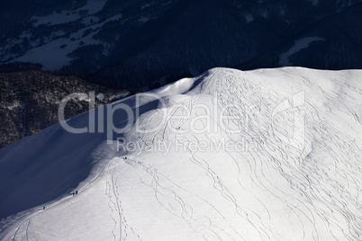 Top view on off piste slope