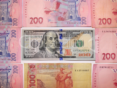 dollar deletion by value of 100 and grivnas bank notes