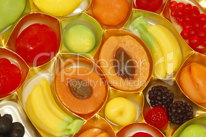 fruit candy in shape of fruits apricot blackberry