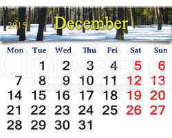 calendar for the December of 2015 with picture of winter forest