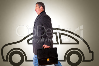 Man with briefcase and symbolic Car