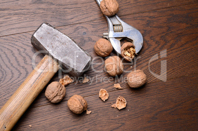 Walnuts on a wooden background
