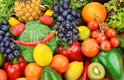 background of ripe fruits and vegetables