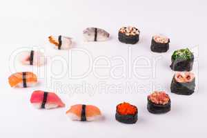 set of different sushi