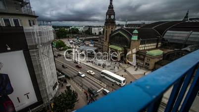 Hamburg central station from top view with street - DSLR dolly shot timelapse