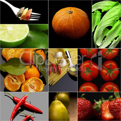 Organic Vegetarian Vegan food collage  dark