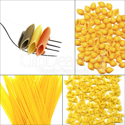 various type of Italian pasta collage