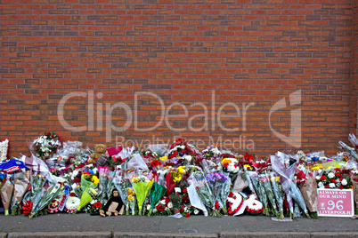 Liverpool, UK, April 15 2014 - Flowers laid to commemorate the 2