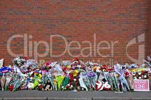 Liverpool, UK, April 15 2014 - Flowers laid to commemorate the 2