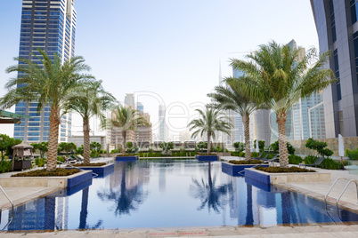 The swimming pool in luxury hotel, Dubai, UAE