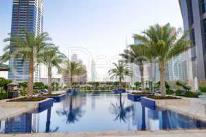 The swimming pool in luxury hotel, Dubai, UAE
