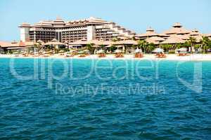 Beach of the luxury Thai style hotel on Palm Jumeirah man-made i