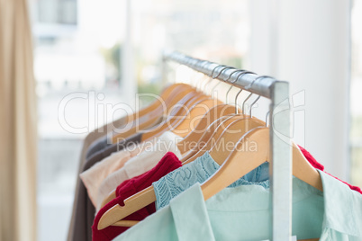 Close up of clothing rail