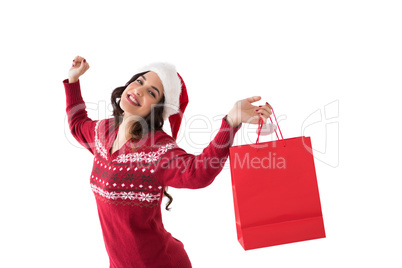 Content brunette holding shopping bag