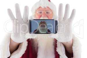 Santa records himself with a smartphone