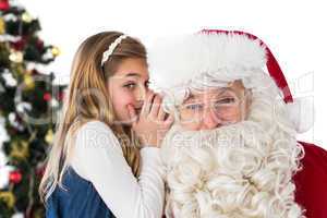 Little girl teling santa claus a secret
