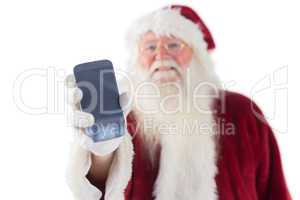 Santa Claus shows a smartphone