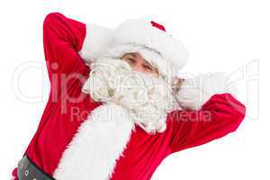 Happy santa lying and relaxing