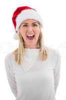 Stressed blonde in santa hat