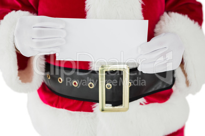 Mid section of santa claus showing card