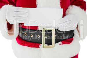Mid section of santa claus showing card