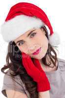 Portrait of a beauty brunette in santa hat