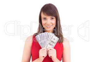 Young woman holding her cash
