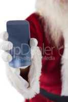 Santa Claus shows a smartphone