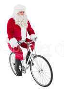 Cheerful father christmas cycling