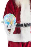 Santa has a globe in his hand