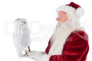 Father Christmas holds an owl